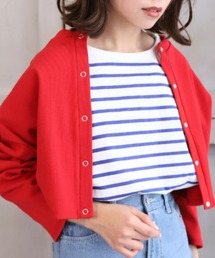 moment+ | 【2021A/W New Arrival】綿ストレッチリブ スナップボタンショート2WAYカーデ(カーディガン/ボレロ)