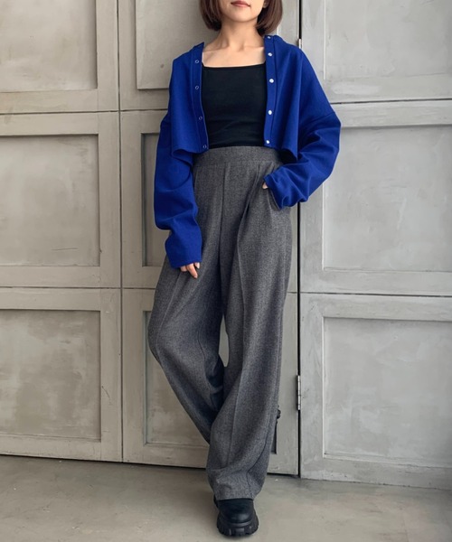 moment+(モーメントプラス)の「綿ストレッチリブ スナップボタンショート2WAYカーデ(カーディガン/ボレロ・レディース・ブラック/パープル/レッド/杢グレー/グリーン/ライトグリーン/ブルー/オレンジ/グリーン系その他/イエロー×グリーン・M/L)」の17枚目の写真