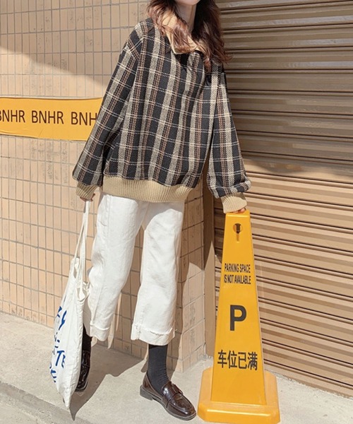 meJane(ミージェーン)の「襟配色リブニットドッキングチェック柄プルオーバー【ZOZOTOWN限定】(Tシャツ/カットソー・レディース・ブラック/ベージュ・FREE)」の11枚目の写真