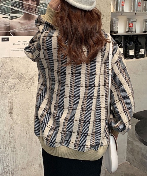 meJane(ミージェーン)の「襟配色リブニットドッキングチェック柄プルオーバー【ZOZOTOWN限定】(Tシャツ/カットソー・レディース・ブラック/ベージュ・FREE)」の5枚目の写真