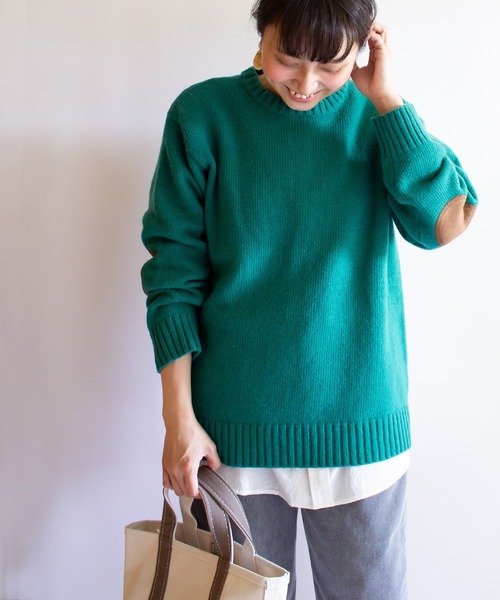 ALL ORDINARIES（オールオーディナリーズ）の「肘あて付クルーニット（ニット/セーター・レディース・ライトグレー/ライトブルー/ブラック/グリーン/アイボリー・FREE）」の11枚目の写真