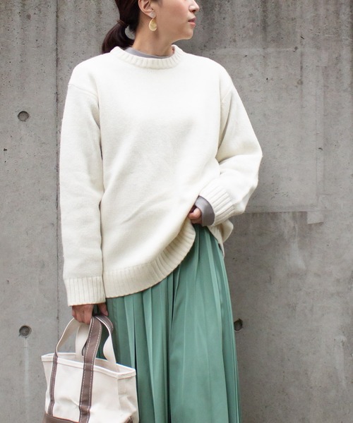 ALL ORDINARIES（オールオーディナリーズ）の「肘あて付クルーニット（ニット/セーター・レディース・ライトグレー/ライトブルー/ブラック/グリーン/アイボリー・FREE）」の21枚目の写真