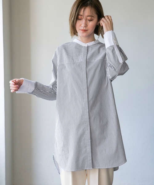 A part by（アパートバイ）の「【ソロテックス使用】ロングシャツ 229833（シャツ/ブラウス・レディース・オフホワイト/ライトピンク/ブラック系その他2・FREE）」の2枚目の写真