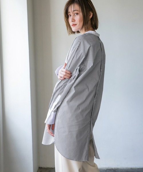 A part by（アパートバイ）の「【ソロテックス使用】ロングシャツ 229833（シャツ/ブラウス・レディース・オフホワイト/ライトピンク/ブラック系その他2・FREE）」の5枚目の写真