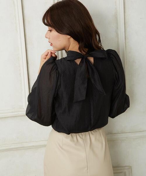 Allamanda(アラマンダ)の「BACKリボン/ハイネックシアーブラウス(シャツ/ブラウス・レディース・ブラック/パープル/オフホワイト/ピンク系5・M)」の10枚目の写真