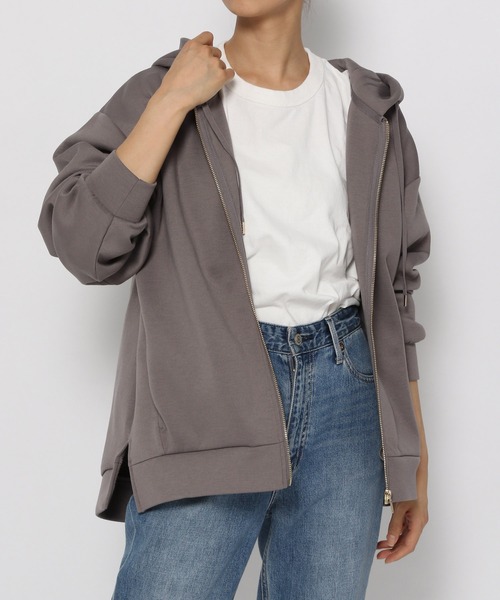 GLOBAL WORK（グローバルワーク）の「サマ見えエアリーZIPパーカー/215569（パーカー・レディース・アイボリー/ブラック/キャメル・MEDIUM/LARGE）」の6枚目の写真