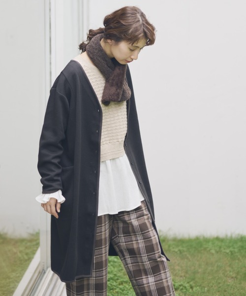 studio CLIP（スタディオクリップ）の「ダブルフェイスノーカラーコートワンピース（ノーカラーコート・レディース・アイボリー/チャコール/ブラウン・MEDIUM/LARGE）」の2枚目の写真