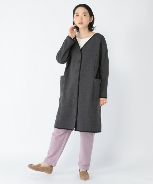 studio CLIP（スタディオクリップ）の「ダブルフェイスノーカラーコートワンピース（ノーカラーコート・レディース・アイボリー/チャコール/ブラウン・MEDIUM/LARGE）」の4枚目の写真