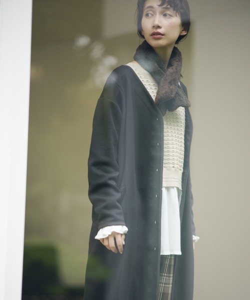 studio CLIP（スタディオクリップ）の「ダブルフェイスノーカラーコートワンピース（ノーカラーコート・レディース・アイボリー/チャコール/ブラウン・MEDIUM/LARGE）」の21枚目の写真