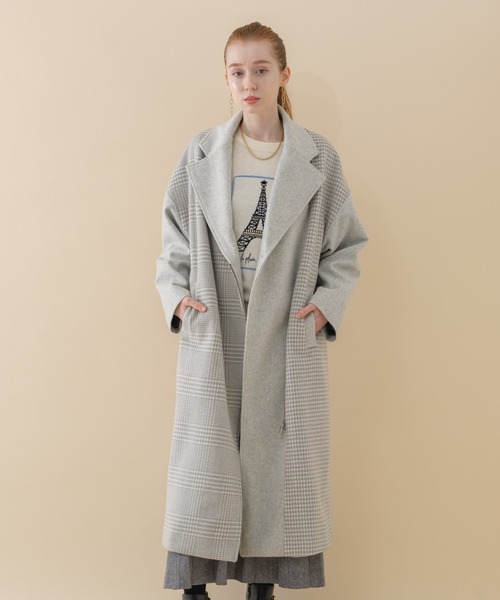 La SRIC(ラスリック)の「La SRIC グレンチェック×千鳥 ZIP コート(その他アウター・レディース・ブラック/ライトグレー・FREE)」の2枚目の写真