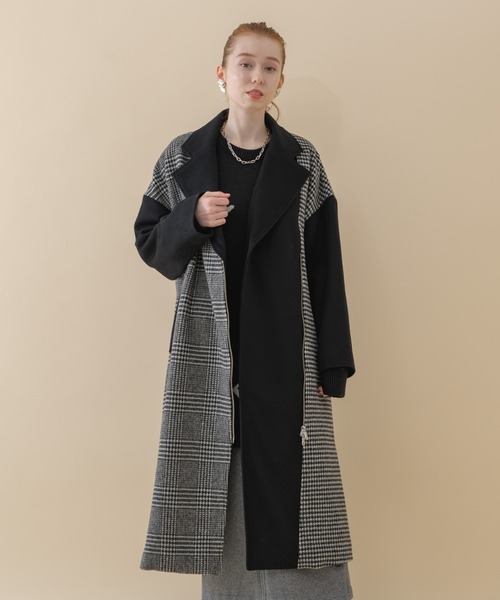 La SRIC(ラスリック)の「La SRIC グレンチェック×千鳥 ZIP コート(その他アウター・レディース・ブラック/ライトグレー・FREE)」の4枚目の写真