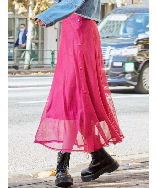 jouetie（ジュエティ）の「メッシュフレアスカート（スカート・レディース・ブラック/オフホワイト/ピンク・MEDIUM）」の3枚目の写真