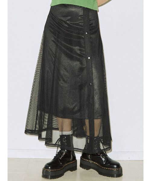 jouetie（ジュエティ）の「メッシュフレアスカート（スカート・レディース・ブラック/オフホワイト/ピンク・MEDIUM）」の2枚目の写真