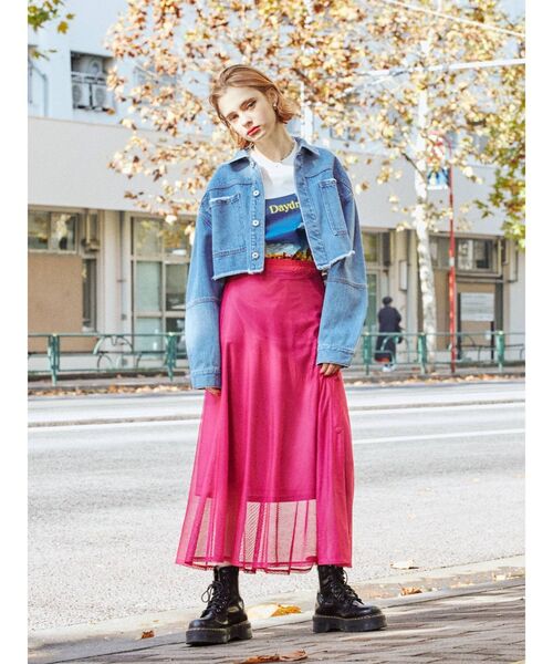 jouetie（ジュエティ）の「メッシュフレアスカート（スカート・レディース・ブラック/オフホワイト/ピンク・MEDIUM）」の10枚目の写真