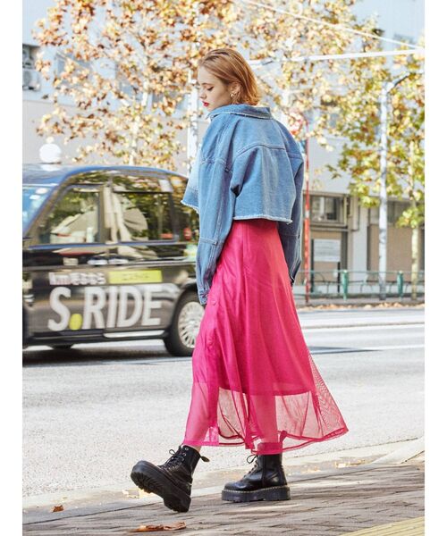 jouetie（ジュエティ）の「メッシュフレアスカート（スカート・レディース・ブラック/オフホワイト/ピンク・MEDIUM）」の8枚目の写真