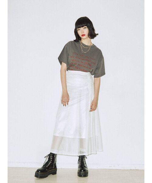 jouetie（ジュエティ）の「メッシュフレアスカート（スカート・レディース・ブラック/オフホワイト/ピンク・MEDIUM）」の5枚目の写真