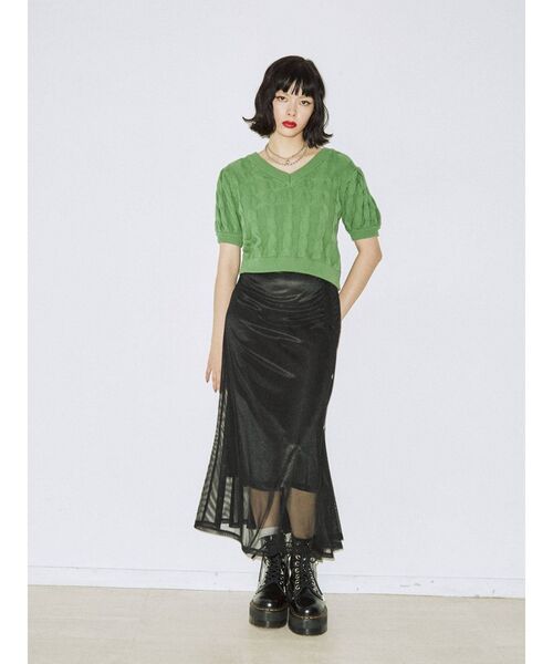 jouetie（ジュエティ）の「メッシュフレアスカート（スカート・レディース・ブラック/オフホワイト/ピンク・MEDIUM）」の9枚目の写真