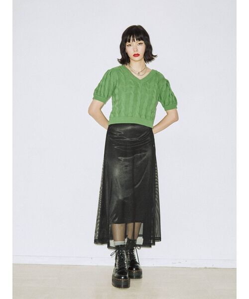 jouetie（ジュエティ）の「メッシュフレアスカート（スカート・レディース・ブラック/オフホワイト/ピンク・MEDIUM）」の11枚目の写真