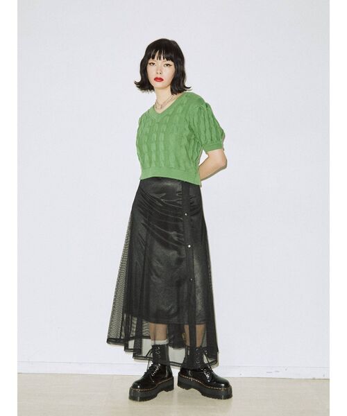 jouetie（ジュエティ）の「メッシュフレアスカート（スカート・レディース・ブラック/オフホワイト/ピンク・MEDIUM）」の13枚目の写真