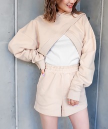 【SET販売】カシュクールヘムレイヤードスウェットトップス×スウェットショートパンツ