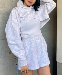 【SET販売】カシュクールヘムレイヤードスウェットトップス×スウェットショートパンツ