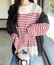 GeeRA | 2022 SS コットンパネルボーダールーズプルオーバー(Tシャツ/カットソー)