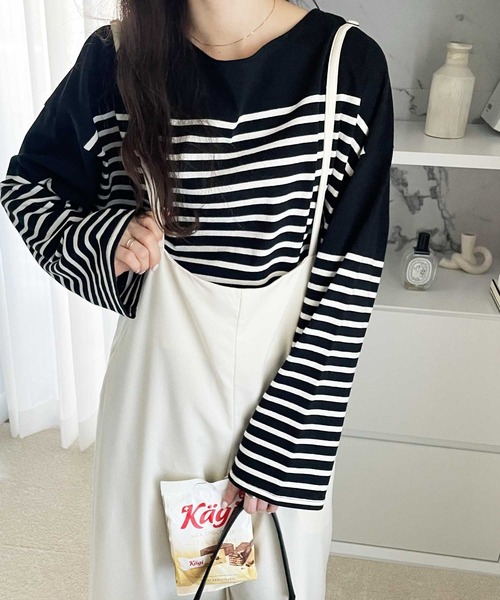 GeeRA（ジーラ）の「コットンパネルボーダールーズプルオーバー（Tシャツ/カットソー・レディース・ホワイト/ブラック/レッド/グリーン/ブルー・SMALL/MEDIUM/X-LARGE/XX-LARGE/LARGE）」の19枚目の写真