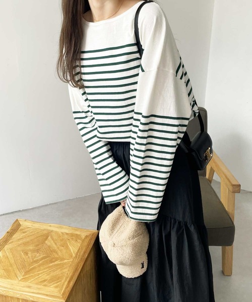 GeeRA（ジーラ）の「コットンパネルボーダールーズプルオーバー（Tシャツ/カットソー・レディース・ホワイト/ブラック/レッド/グリーン/ブルー・SMALL/MEDIUM/X-LARGE/XX-LARGE/LARGE）」の20枚目の写真