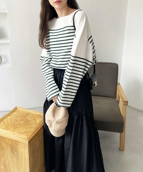 GeeRA（ジーラ）の「コットンパネルボーダールーズプルオーバー（Tシャツ/カットソー・レディース・ホワイト/ブラック/レッド/グリーン/ブルー・SMALL/MEDIUM/X-LARGE/XX-LARGE/LARGE）」の21枚目の写真