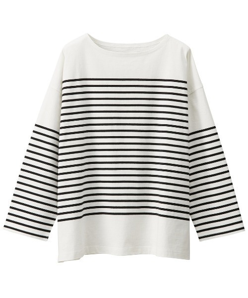 GeeRA（ジーラ）の「コットンパネルボーダールーズプルオーバー（Tシャツ/カットソー・レディース・ホワイト/ブラック/レッド/グリーン/ブルー・SMALL/MEDIUM/X-LARGE/XX-LARGE/LARGE）」の6枚目の写真