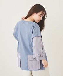CUBE SUGAR（キューブシュガー）の「WEB限定天竺シャツレイヤード風ポケット7分袖Tシャツ（Tシャツ/カットソー）」