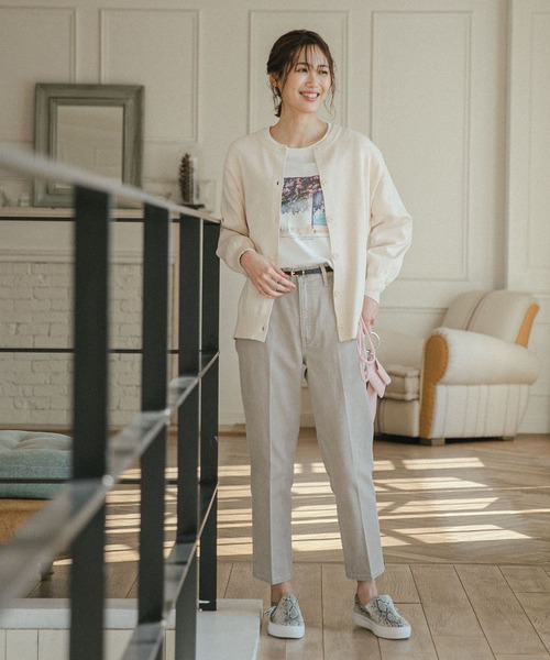 GLOBAL WORK（グローバルワーク）の「トリプルイージークルーカーディガン/262122（カーディガン/ボレロ・レディース・ブラック/ベージュ/オフホワイト/グリーン/ライトイエロー・MEDIUM/LARGE）」の6枚目の写真