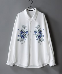 SITRY | Flower print Oversize Drop shoulder Stretch shirt/フラワープリント オーバーサイズ ドロップショルダー ストレッチ シャツ(シャツ/ブラウス)