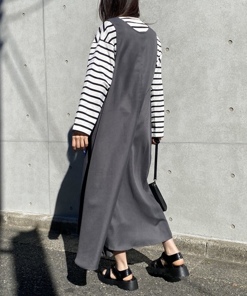 AS KNOW AS PINKY（アズノゥアズピンキー）の「柄めいたばさり前後ジャンパースカート（ジャンパースカート・レディース・チャコールグレー/モカ/ベージュ/ベージュ系その他/ブルー系その他・FREE）」の11枚目の写真