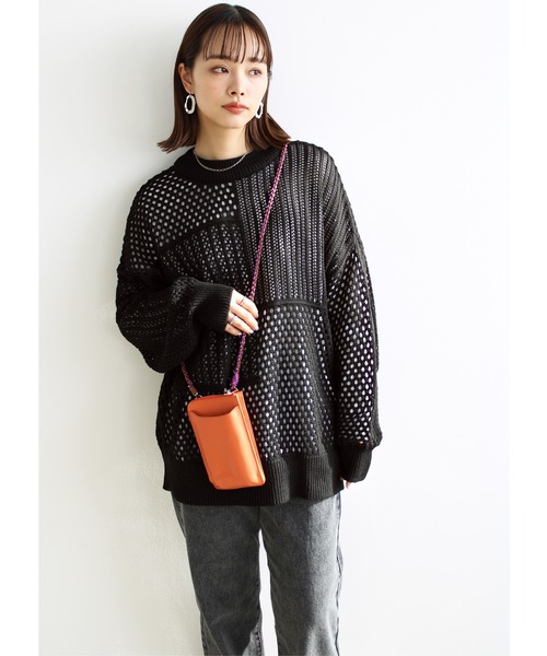 GeeRA(ジーラ)の「編みショルダーマルチモバイルバッグ(ショルダーバッグ・レディース・オレンジ/イエロー/ブラック/オフホワイト・FREE)」の7枚目の写真