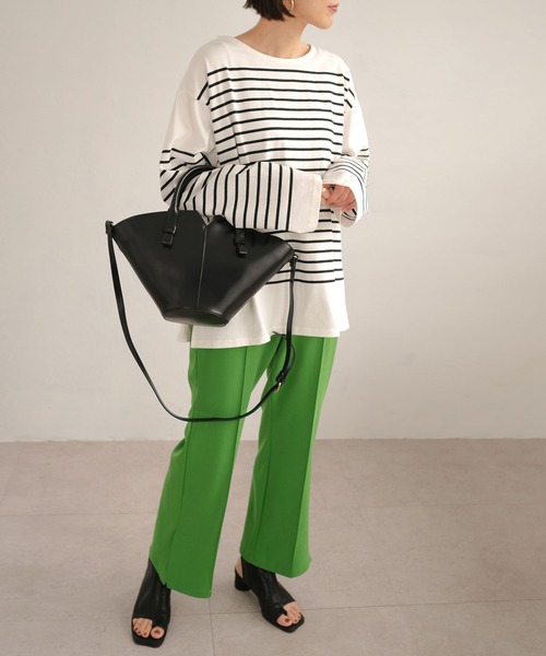 ANDJ(アンドジェイ)の「パネルボーダーロングTシャツ(Tシャツ/カットソー・レディース・ブラック/グリーン・M)」の12枚目の写真