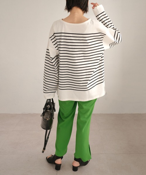 ANDJ(アンドジェイ)の「パネルボーダーロングTシャツ(Tシャツ/カットソー・レディース・ブラック/グリーン・M)」の14枚目の写真