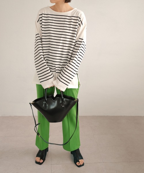 ANDJ(アンドジェイ)の「パネルボーダーロングTシャツ(Tシャツ/カットソー・レディース・ブラック/グリーン・M)」の15枚目の写真