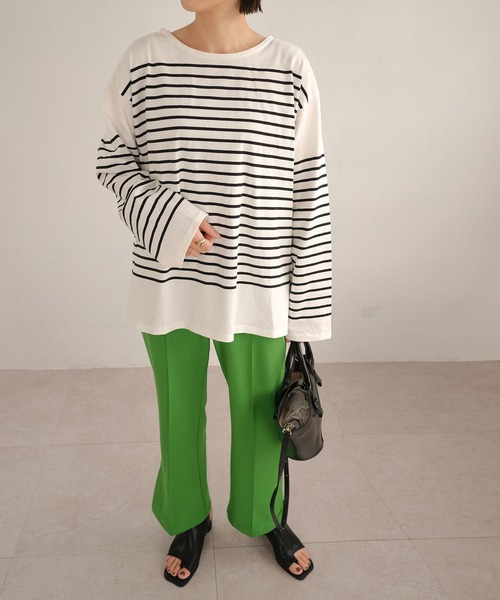 ANDJ(アンドジェイ)の「パネルボーダーロングTシャツ(Tシャツ/カットソー・レディース・ブラック/グリーン・M)」の17枚目の写真