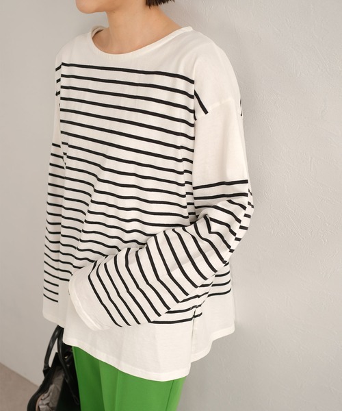 ANDJ(アンドジェイ)の「パネルボーダーロングTシャツ(Tシャツ/カットソー・レディース・ブラック/グリーン・M)」の18枚目の写真