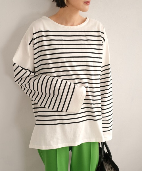 ANDJ(アンドジェイ)の「パネルボーダーロングTシャツ(Tシャツ/カットソー・レディース・ブラック/グリーン・M)」の19枚目の写真