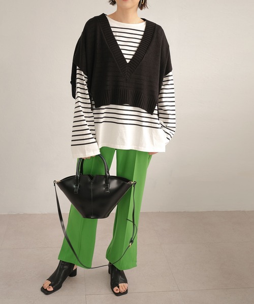 ANDJ(アンドジェイ)の「パネルボーダーロングTシャツ(Tシャツ/カットソー・レディース・ブラック/グリーン・M)」の20枚目の写真