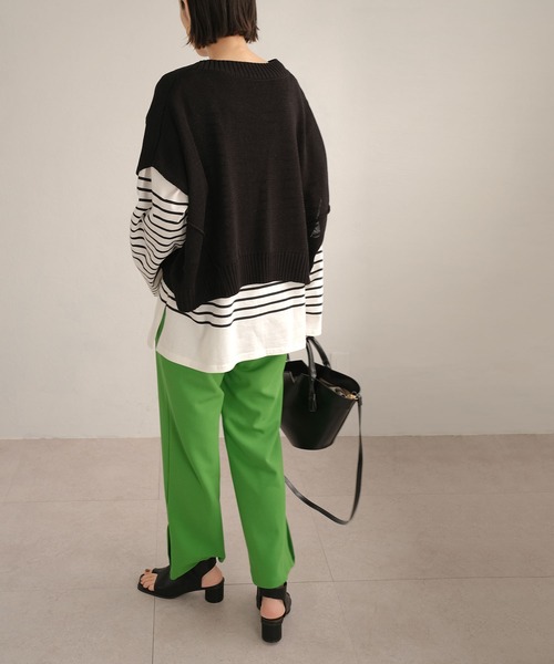 ANDJ(アンドジェイ)の「パネルボーダーロングTシャツ(Tシャツ/カットソー・レディース・ブラック/グリーン・M)」の21枚目の写真