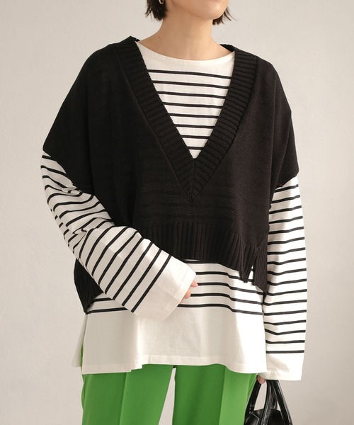 ANDJ(アンドジェイ)の「パネルボーダーロングTシャツ(Tシャツ/カットソー・レディース・ブラック/グリーン・M)」の22枚目の写真