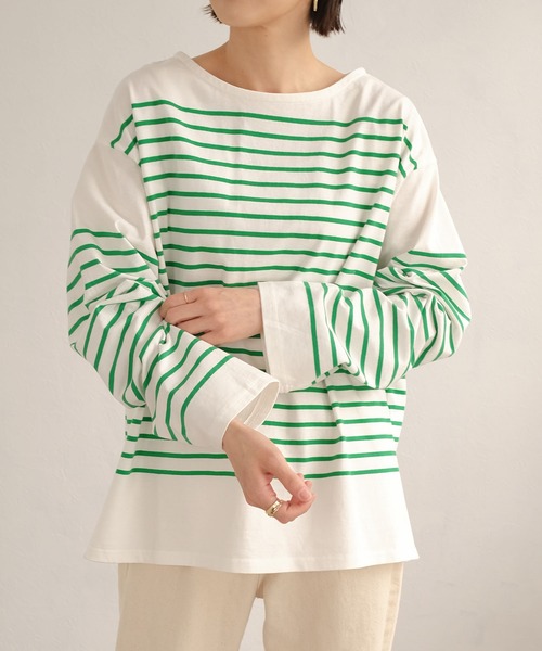 ANDJ(アンドジェイ)の「パネルボーダーロングTシャツ(Tシャツ/カットソー・レディース・ブラック/グリーン・M)」の4枚目の写真