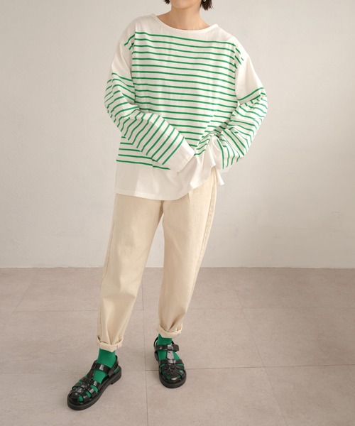 ANDJ(アンドジェイ)の「パネルボーダーロングTシャツ(Tシャツ/カットソー・レディース・ブラック/グリーン・M)」の5枚目の写真