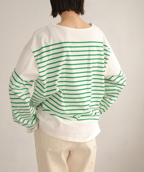 ANDJ(アンドジェイ)の「パネルボーダーロングTシャツ(Tシャツ/カットソー・レディース・ブラック/グリーン・M)」の8枚目の写真