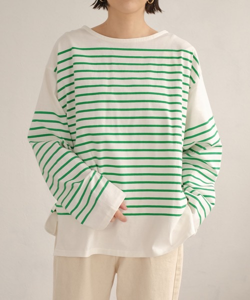 ANDJ(アンドジェイ)の「パネルボーダーロングTシャツ(Tシャツ/カットソー・レディース・ブラック/グリーン・M)」の10枚目の写真