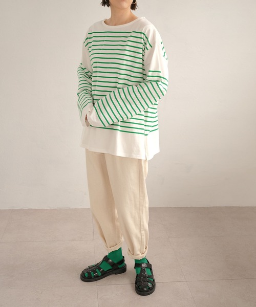 ANDJ(アンドジェイ)の「パネルボーダーロングTシャツ(Tシャツ/カットソー・レディース・ブラック/グリーン・M)」の11枚目の写真