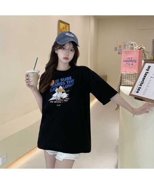 DEVICE（デバイス）の「duckプリント 韓国ビッグシルエット 古着風 プリント 半袖 Tシャツ（Tシャツ/カットソー・メンズ・ホワイト/ブラック・FREE）」の4枚目の写真